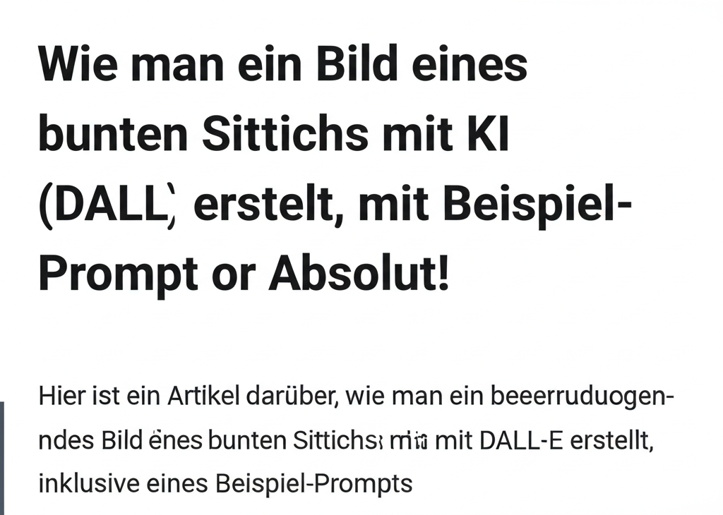 Absolut! Hier ist ein Artikel darüber, wie man ein beeindruckendes Bild eines bunten Sittichs mit DALL-E erstellt, inklusive eines Beispiel-Prompts.