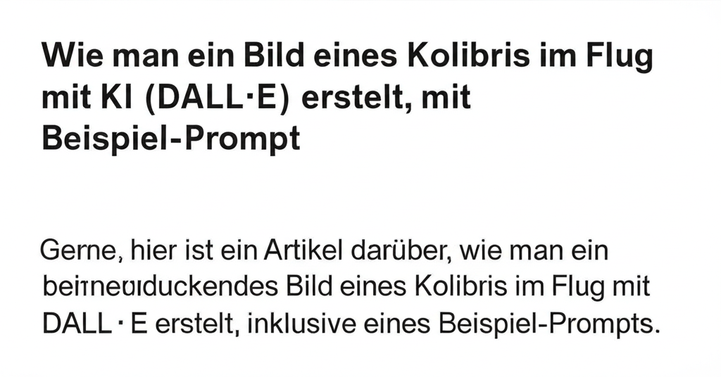 Gerne, hier ist ein Artikel darüber, wie man ein beeindruckendes Bild eines Kolibris im Flug mit DALL·E erstellt, inklusive eines Beispiel-Prompts.