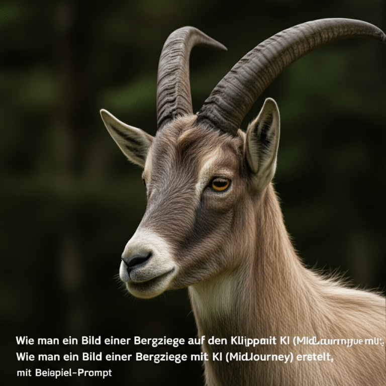 Wie man ein Bild einer Bergziege auf den Klippen mit KI (MidJourney) erstellt, mit Beispiel-Prompt