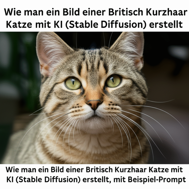 Wie man ein Bild einer Britisch Kurzhaar Katze mit KI (Stable Diffusion) erstellt, mit Beispiel-Prompt