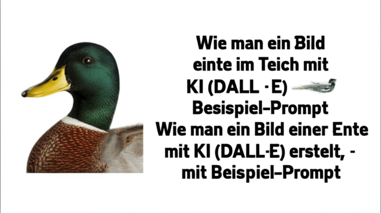 Wie man ein Bild einer Ente im Teich mit KI (DALL·E) erstellt, mit Beispiel-Prompt