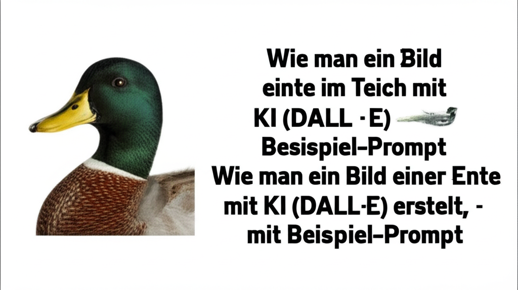 Wie man ein Bild einer Ente im Teich mit KI (DALL·E) erstellt, mit Beispiel-Prompt