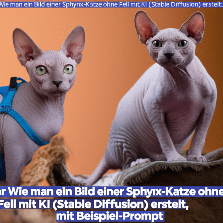 Wie man ein Bild einer Sphynx-Katze ohne Fell mit KI (Stable Diffusion) erstellt, mit Beispiel-Prompt