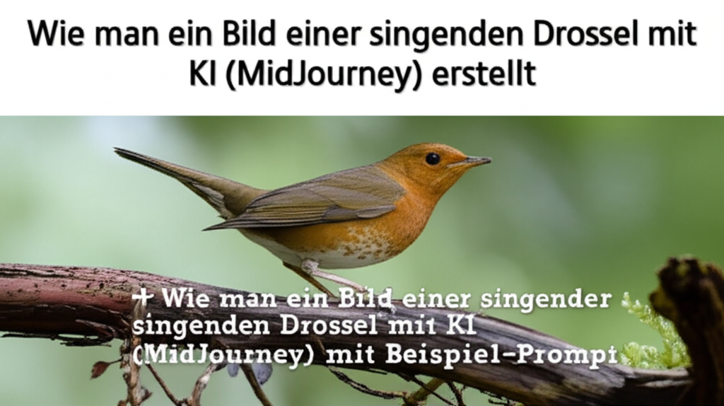 Wie man ein Bild einer singenden Drossel mit KI (MidJourney) erstellt, mit Beispiel-Prompt