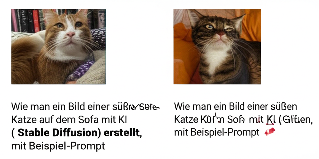 Wie man ein Bild einer süßen Katze auf dem Sofa mit KI (Stable Diffusion) erstellt, mit Beispiel-Prompt