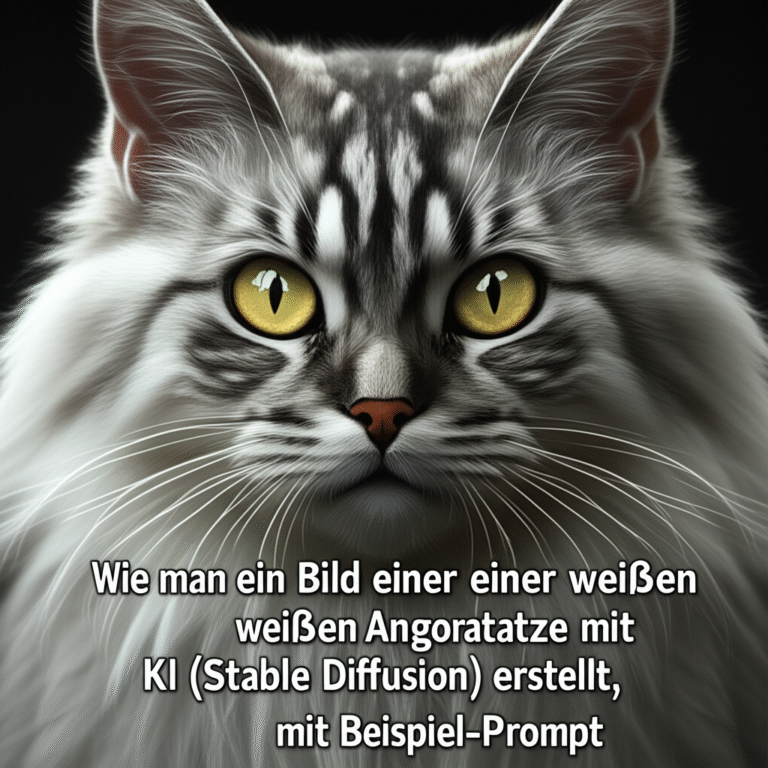 Wie man ein Bild einer weißen Angorakatze mit KI (Stable Diffusion) erstellt, mit Beispiel-Prompt