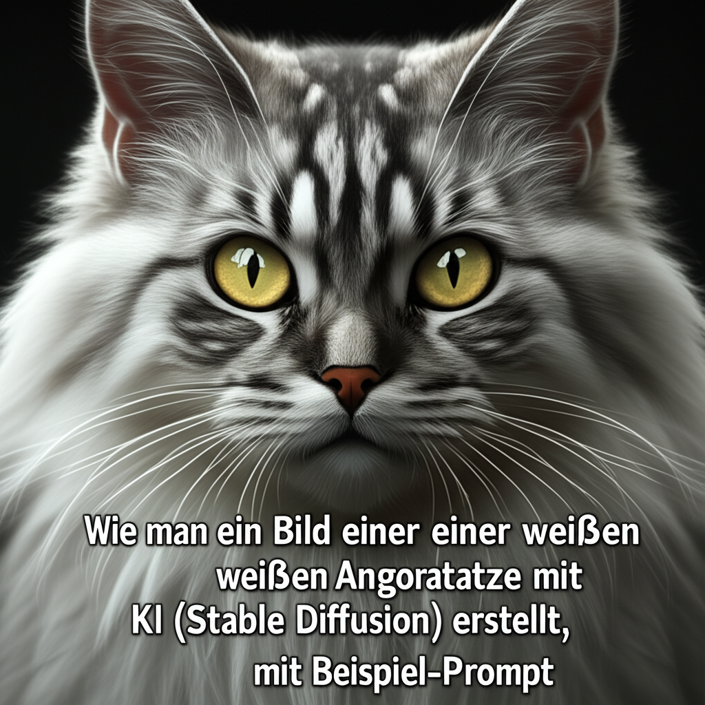 Wie man ein Bild einer weißen Angorakatze mit KI (Stable Diffusion) erstellt, mit Beispiel-Prompt