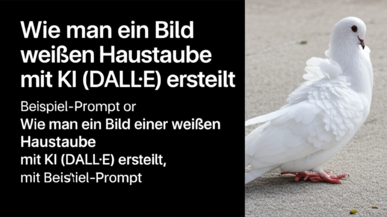 Wie man ein Bild einer weißen Haustaube mit KI (DALL·E) erstellt, mit Beispiel-Prompt