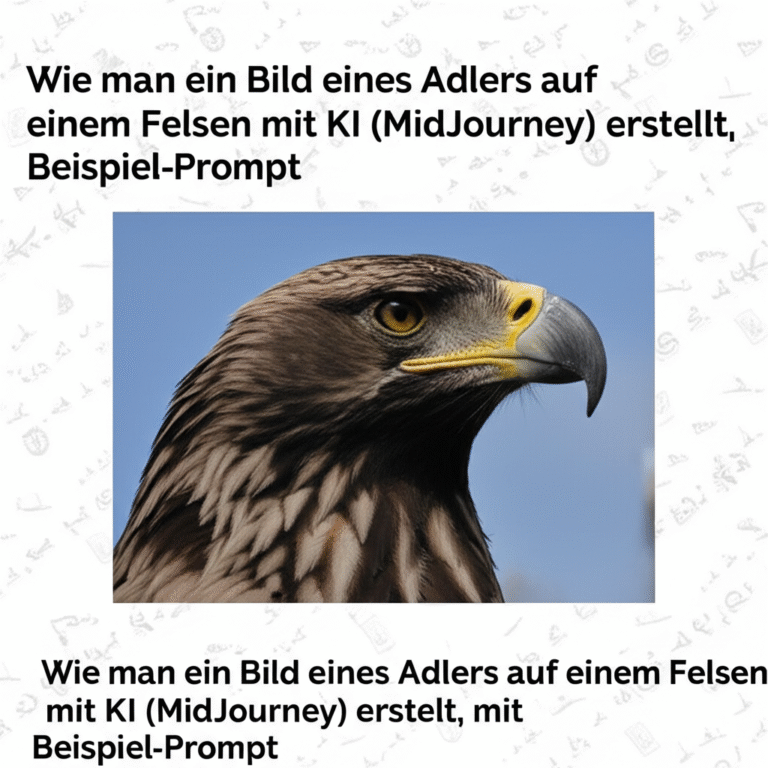 Wie man ein Bild eines Adlers auf einem Felsen mit KI (MidJourney) erstellt, mit Beispiel-Prompt