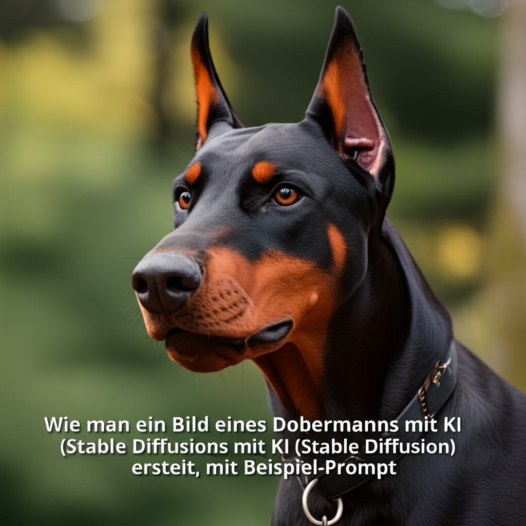 Wie man ein Bild eines Dobermanns mit KI (Stable Diffusion) erstellt, mit Beispiel-Prompt
