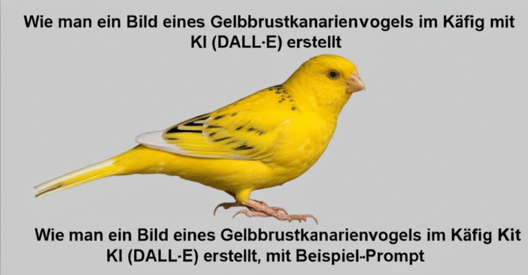 Wie man ein Bild eines Gelbbrustkanarienvogels im Käfig mit KI (DALL·E) erstellt, mit Beispiel-Prompt