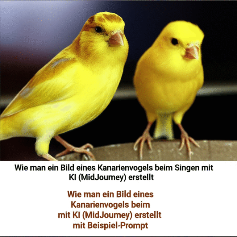 Wie man ein Bild eines Kanarienvogels beim Singen mit KI (MidJourney) erstellt, mit Beispiel-Prompt
