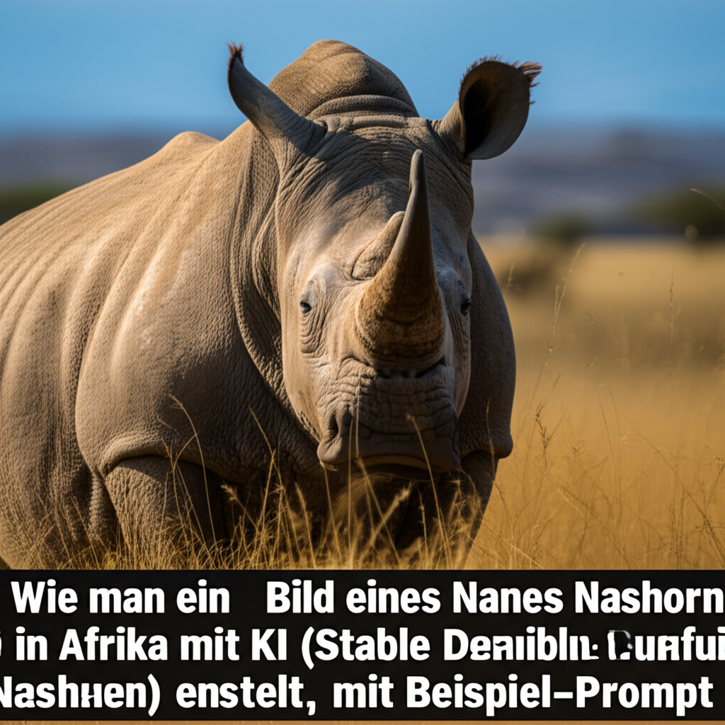 Wie man ein Bild eines Nashorns in Afrika mit KI (Stable Diffusion) erstellt, mit Beispiel-Prompt