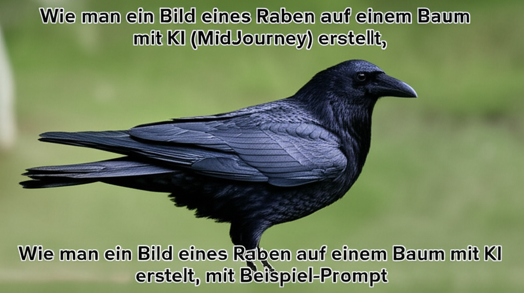 Wie man ein Bild eines Raben auf einem Baum mit KI (MidJourney) erstellt, mit Beispiel-Prompt