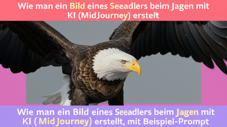 Wie man ein Bild eines Seeadlers beim Jagen mit KI (MidJourney) erstellt, mit Beispiel-Prompt