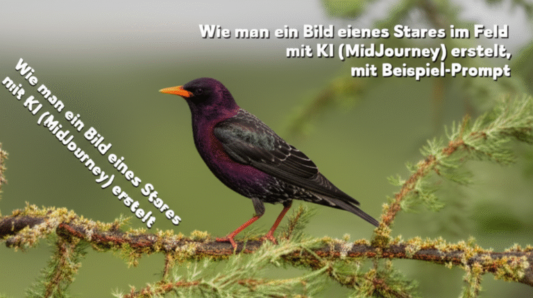 Wie man ein Bild eines Stares im Feld mit KI (MidJourney) erstellt, mit Beispiel-Prompt