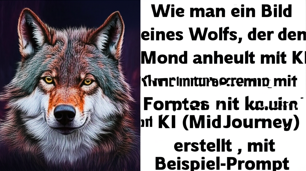 Wie man ein Bild eines Wolfs, der den Mond anheult mit KI (MidJourney) erstellt, mit Beispiel-Prompt