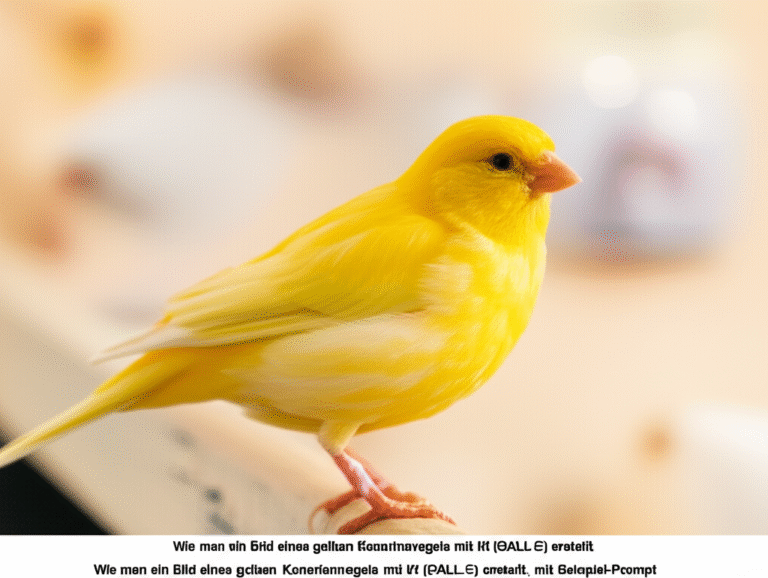 Wie man ein Bild eines gelben Kanarienvogels mit KI (DALL·E) erstellt, mit Beispiel-Prompt