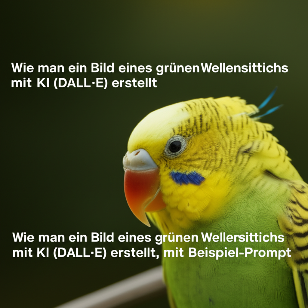 Wie man ein Bild eines grünen Wellensittichs mit KI (DALL·E) erstellt, mit Beispiel-Prompt