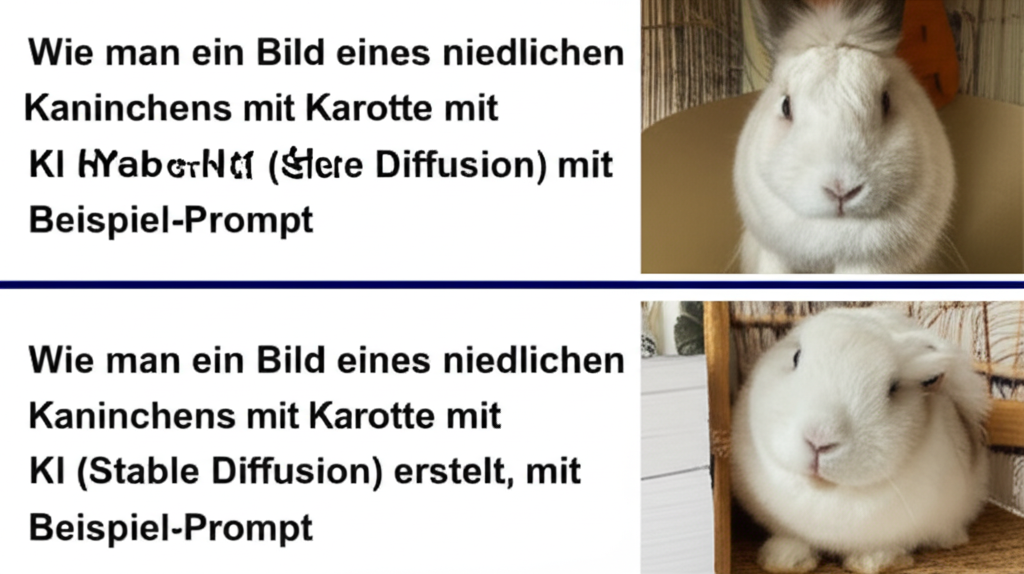 Wie man ein Bild eines niedlichen Kaninchens mit Karotte mit KI (Stable Diffusion) erstellt, mit Beispiel-Prompt