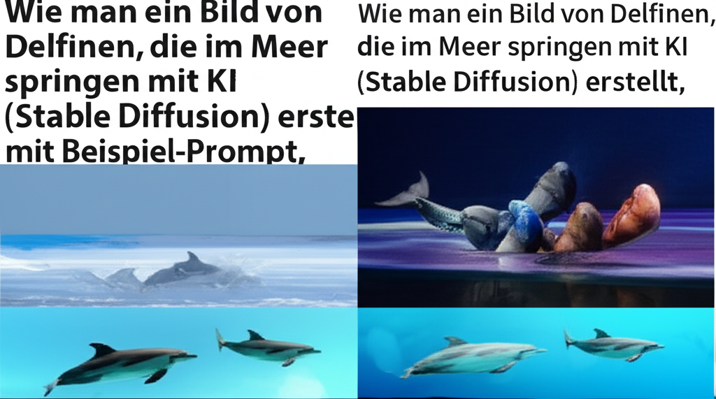 Wie man ein Bild von Delfinen, die im Meer springen mit KI (Stable Diffusion) erstellt, mit Beispiel-Prompt