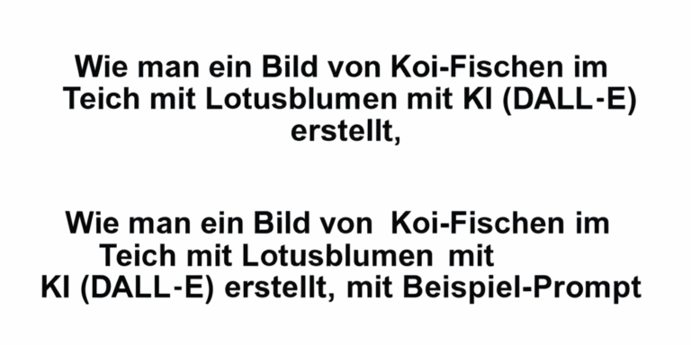 Wie man ein Bild von Koi-Fischen im Teich mit Lotusblumen mit KI (DALL·E) erstellt, mit Beispiel-Prompt