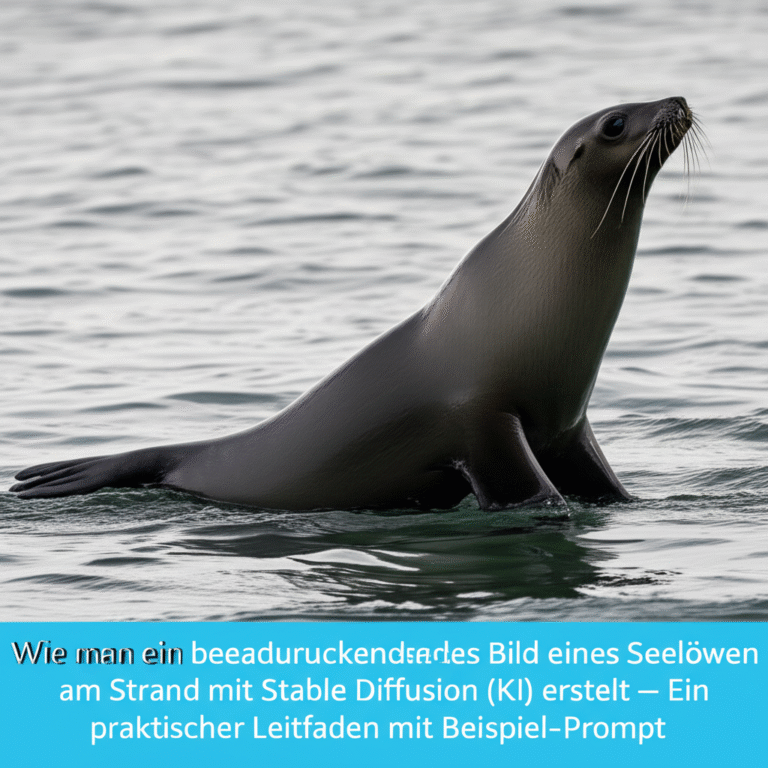 Wie man ein beeindruckendes Bild eines Seelöwen am Strand mit Stable Diffusion (KI) erstellt – Ein praktischer Leitfaden mit Beispiel-Prompt